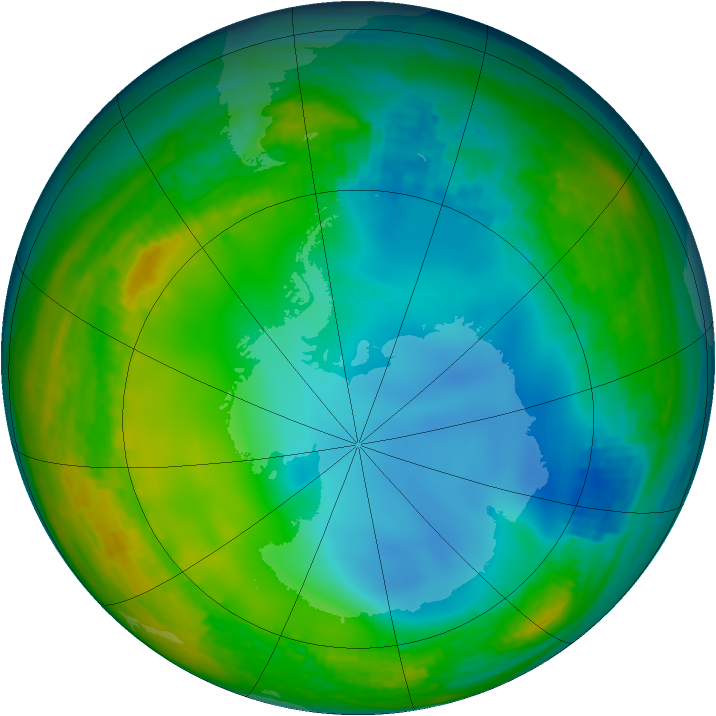 Antarctic ozone map for 01 July 2001